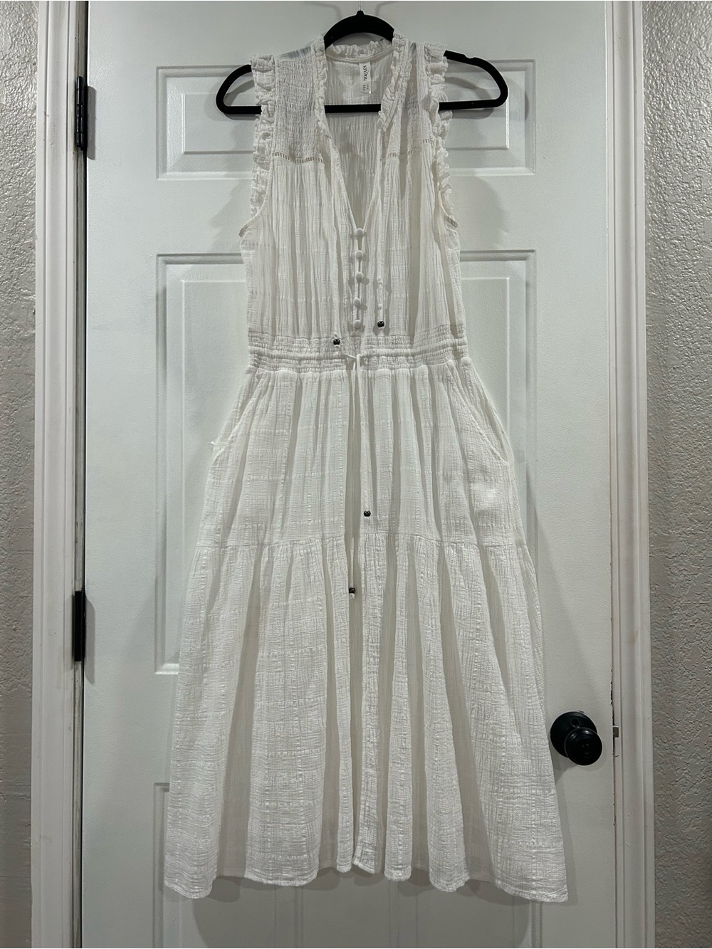 Kivari Serena Shirred Cotton Midi Dress In White